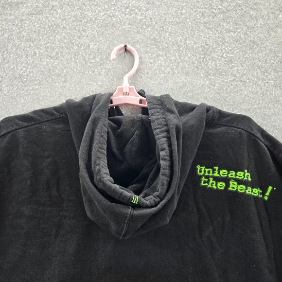 VINTAGE Monster Men Sweatshirt XL Black Hoodie Unleash The Beast Logo Y2K READ - Picture 4 of 11